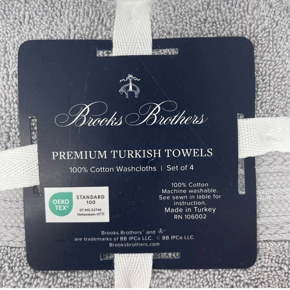 Brooks Brothers Midgrey Mid grey gray set of 4 Premium wash cloths NWT - Picture 1 of 4